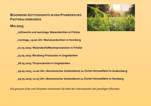 Gottesdienste PV im Mai
